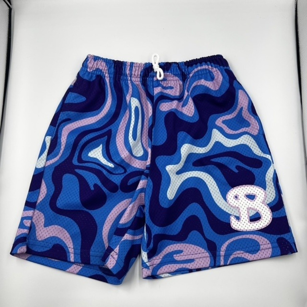 BKTSQD Kids Blue and Purple Swirl Mesh Basketball Shorts Size Youth XL